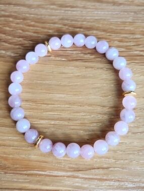 Pink Rose Quartz Beads Bracelet, Hand Crafted Stretch
